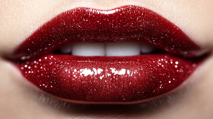 Beautiful red juicy lips closeup