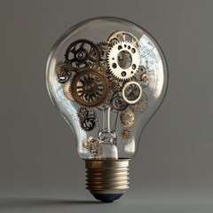 Poster - Lightbulb filled with cogs and gears symbolizing innovative thinking