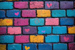 © Laurent - Whimsical hearts and faces on a color-blocked brick wall creating a playful graffiti artwork