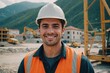 © ThomasLENNE - Close portrait of a smiling young Montenegrin man construction worker looking at the camera, Montenegrin outdoors construction site blurred background