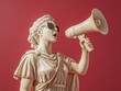 © Max Yamuna - Greek ancient beauty woman statue, shouting through a megaphone, wearing sunglasses
