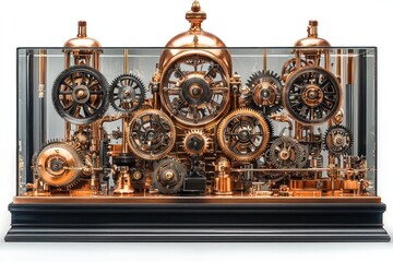 Poster - Ornate Copper and Brass Clockwork Mechanism in a Glass Display Case