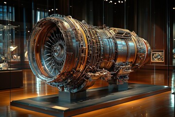 Poster - A Jet Engine Displayed on a Pedestal in a Museum