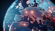 © Serjio - Primer plano de Europa en una representación digital de conexiones, donde las luces y las líneas de datos destacan las principales ciudades y rutas de comunicación. La imagen ilustra el concepto de i
