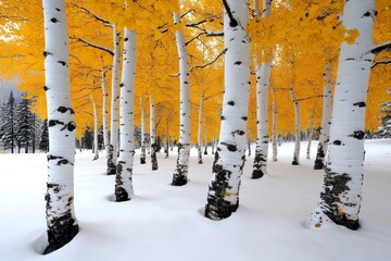 Poster - Snowfall in a pine forest with soft light filtering through trees, capturing the quiet, majestic beauty of winter landscapes, symbolizing serenity and depth