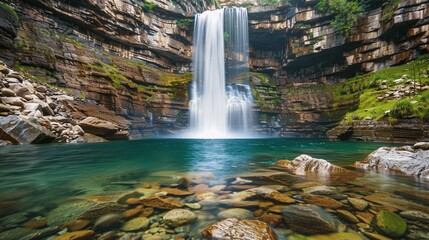 Serene Waterfall with Crystal Clear Pool