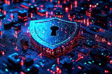 Poster - Illuminated Shield Keyhole on Circuit Board