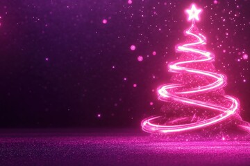 Wall Mural - sparkling neon christmas tree on purple background for festive season