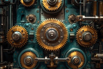 Poster - Close-up of Interlocking Gears in a Mechanical System
