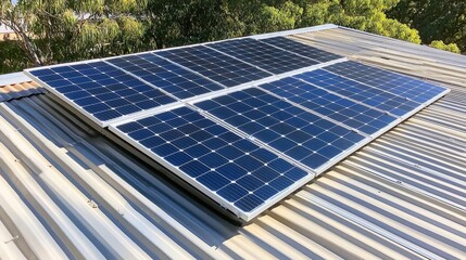 Modern warehouse with solar panels on the roof, reflecting ecofriendly logistics, sustainable warehouse, green energy logistics