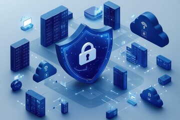 Poster - Secure Network Infrastructure with Servers, Cloud Storage, and Protection Shield