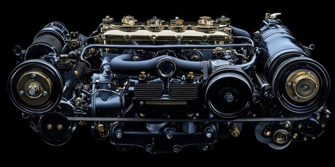 Poster - Close-up of a Powerful Engine with Gold Accents