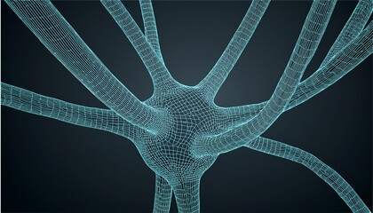 Poster - Neuron system wireframe mesh model. Low poly vector illustration.