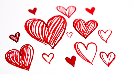 hand-drawn red hearts on white surface