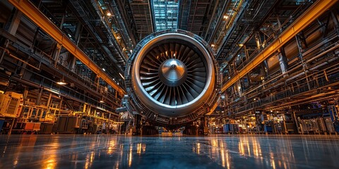 Poster - Airplane Engine Under Construction in a Factory