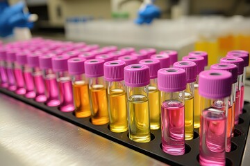Aufkleber - Close-up of Test Tubes Filled with Yellow and Pink Liquid