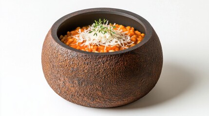 Canvas Print - Rustic bowl of tomato risotto topped with cheese