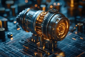 Poster - A Detailed Close-up of a Futuristic Metallic Lens