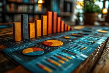 Poster - Colorful Bar Graph and Pie Charts on a Blue Surface