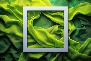 Poster - White Frame Surrounded by Green Fabric Drapes