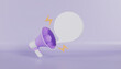 © Sloek Prey - 3d megaphone, loudspeaker with speech bubble on purple color background