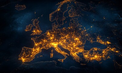 Wall Mural - european telecommunication and data transfer networks with global internet connectivity for communic