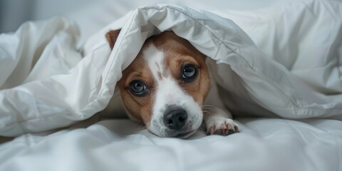 Adorable Puppy Peeks Out from Under Blanket