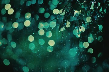 Poster - Abstract Green Bokeh Background with Leaf Silhouettes