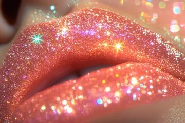 Sparkling glitter lips in close-up view