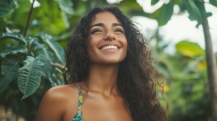 Happy Smiling Woman in Tropical Nature