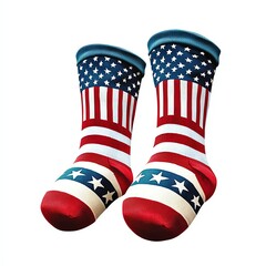 Colorful socks featuring a patriotic American flag design with red, white, and blue colors, perfect for celebrating national holidays or showing national pride.