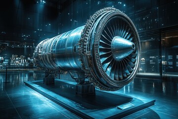 Poster - A Large Jet Engine on Display in a Museum