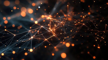 Aufkleber - Abstract network of glowing orange lines and points against a dark background.