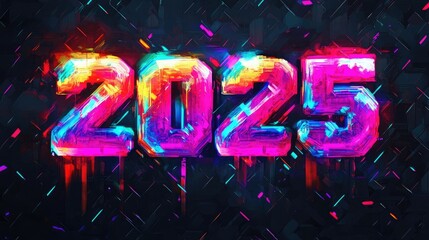 Poster - A vibrant and colorful digital art piece depicting the year 2025 in bold, 3D text.