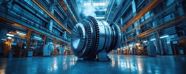 Poster - A Large Industrial Turbine in a Factory Setting