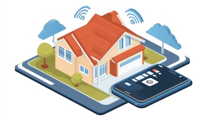 Poster - A house is shown on a smartphone screen, illustrating the concept of a smart home.