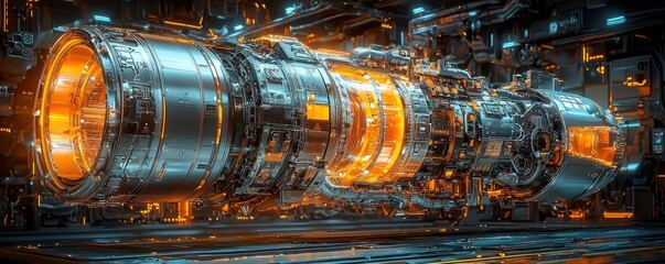 Poster - Futuristic Engine Glowing with Orange Light