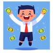 © PuiZera - A happy businessman jumps with joy while holding money.