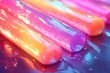 © AIGC JOE - Colorful glowing gel tubes, featuring vibrant gradients of pink, purple, and orange, arranged in a visually striking manner with a glossy reflective base.