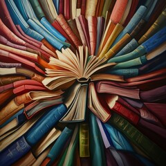 Aufkleber - A Starburst of Open Books Surrounded by Closed Books