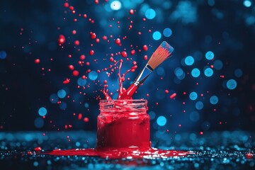 Aufkleber - Red Paint Splashes from a Brush and Jar