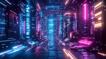 Neon Cityscape: A Futuristic Urban Corridor