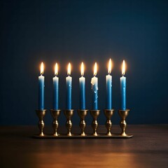 Poster - Blue Candles on Menorah