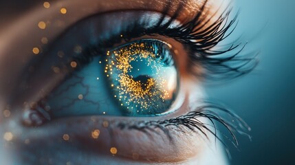 Poster - A human eye overlaid with a complex algorithm, representing the potential for AI to enhance and augment human perception and understanding.