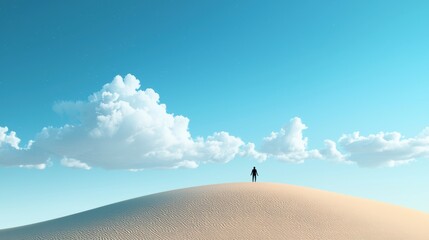 Poster - A lone figure stands at the edge of a vast desert, their silhouette dwarfed by the immensity of the landscape, their arms outstretched as they contemplate the vastness of the universe and their place