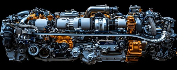 Poster - Detailed View of a Powerful Automotive Engine with Components Exposed