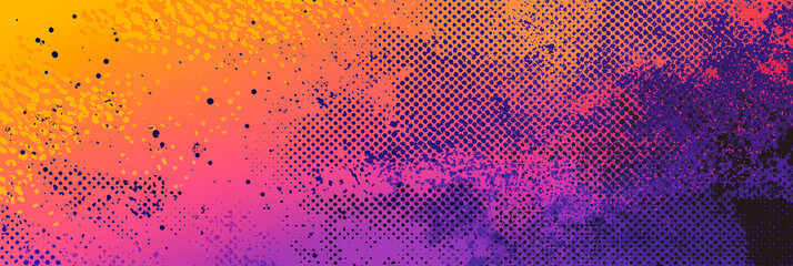 Fototapete - striking gradient with warm orange and cool purple tones, highlighted by textured dots and an abstract design that captures attention