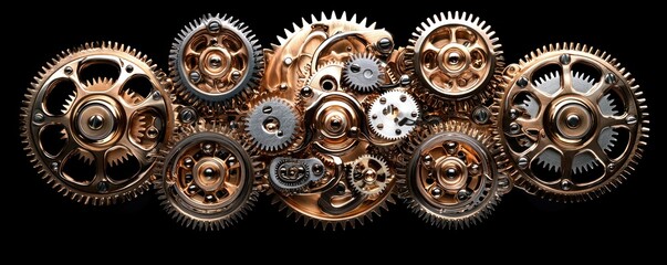 Poster - Close-up of an intricate system of metallic gears, each with its own unique design and function.