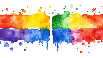 Poster - Vibrant watercolor paint in the colors of the rainbow. A splash of color on a white background.