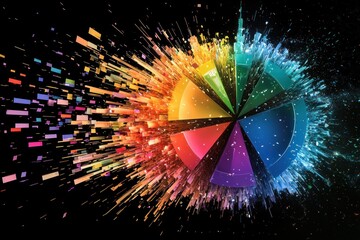 Poster - Colorful Exploding Pie Chart with a Black Background
